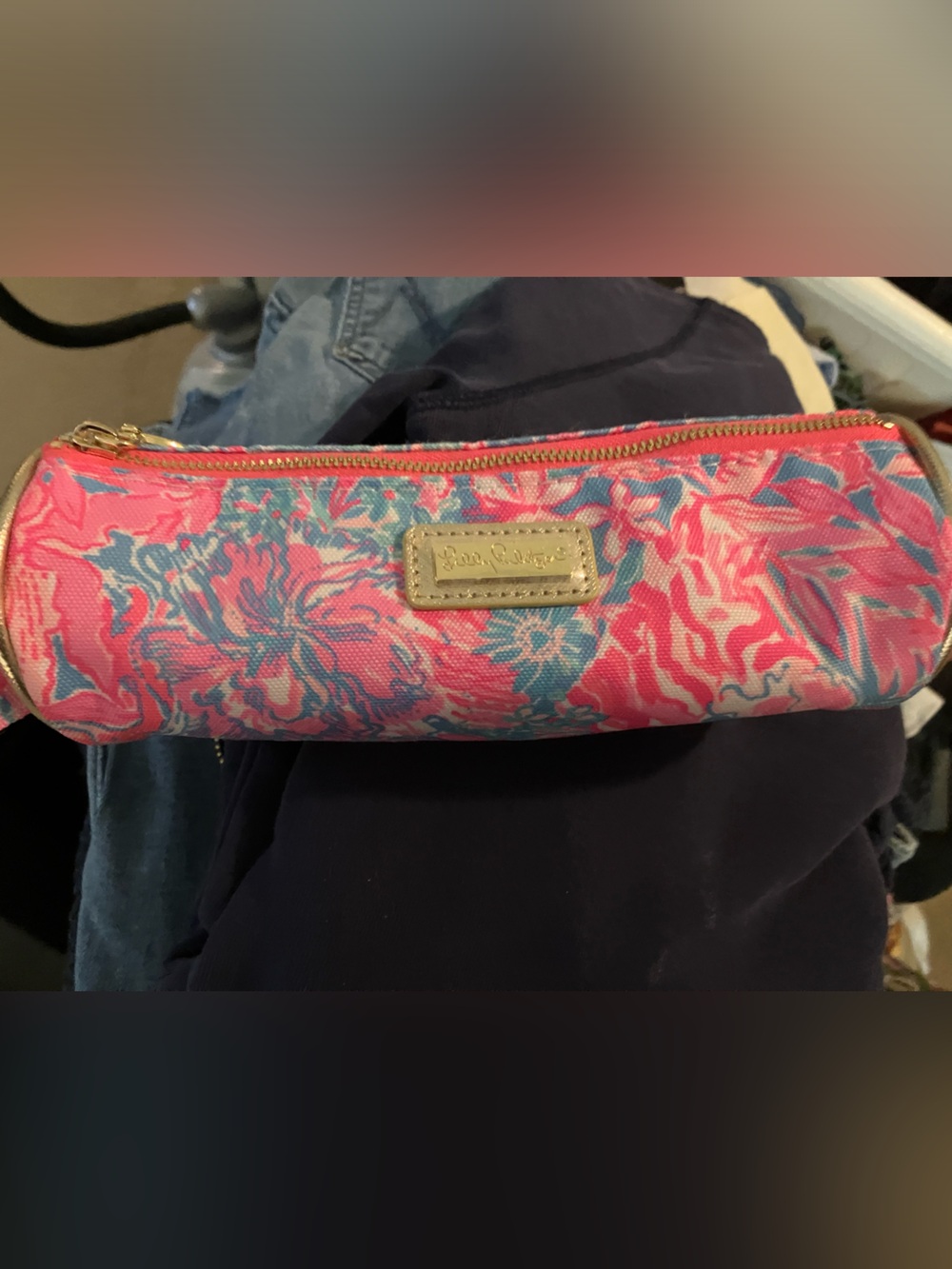 Lilly Pulitzer Pink & Blue Floral Zip Cosmetic Pouch